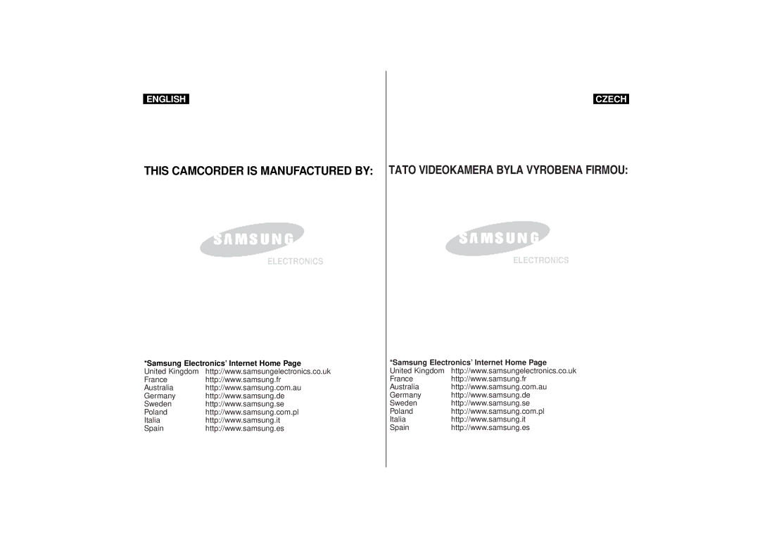 Samsung AD68-00542G manual This Camcorder is Manufactured by, Samsung Electronics’ Internet Home 