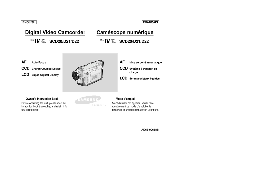 Samsung AD68-00658B manual Digital Video Camcorder, Conserver pour toute consultation ultérieure 