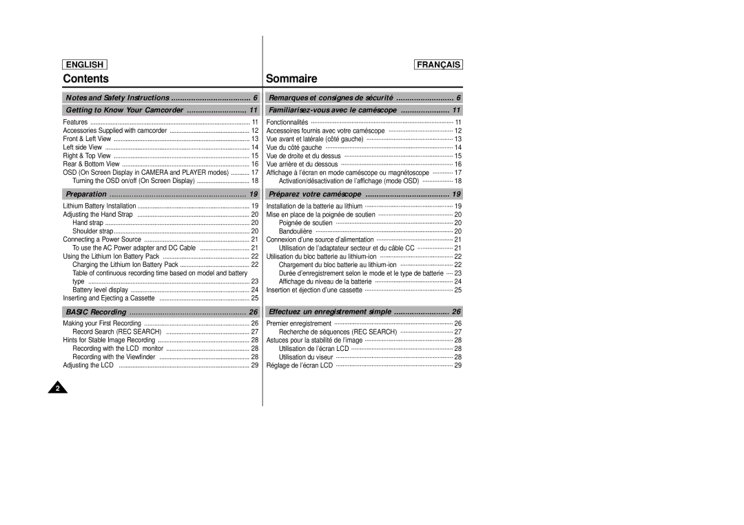 Samsung AD68-00658B manual Contents Sommaire 