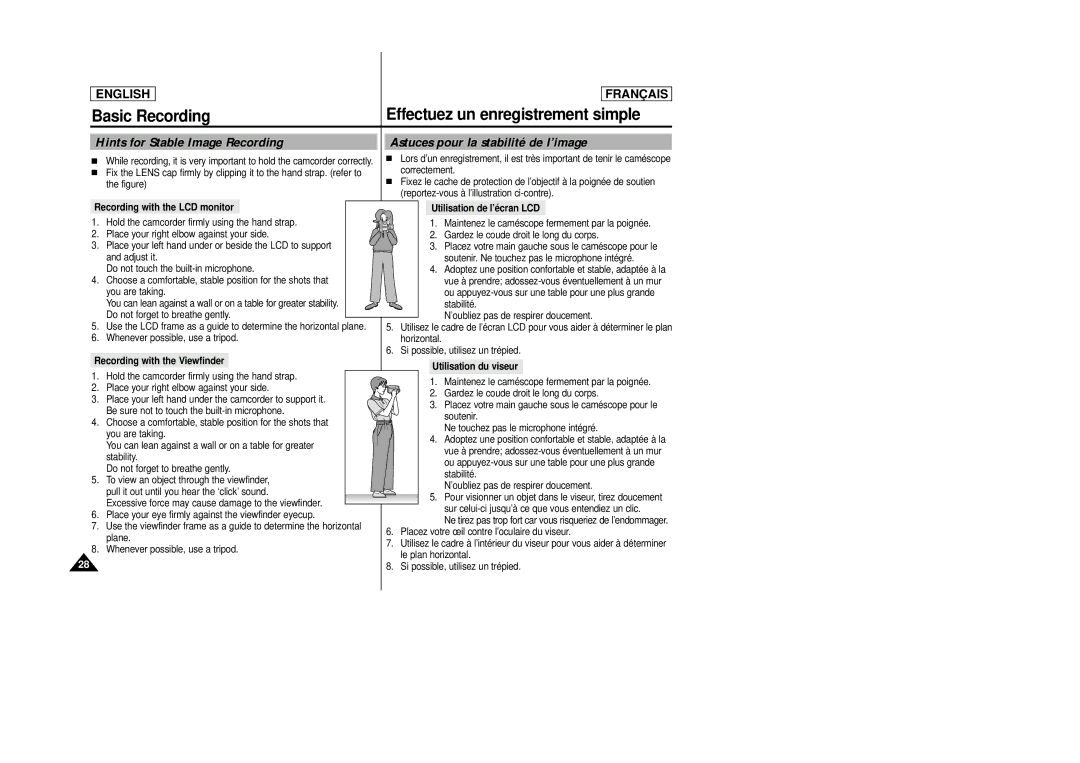 Samsung AD68-00658B manual Hints for Stable Image Recording, Astuces pour la stabilité de l’image 