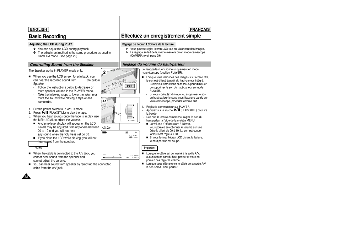 Samsung AD68-00658B manual Controlling Sound from the Speaker, Réglage du volume du haut-parleur 