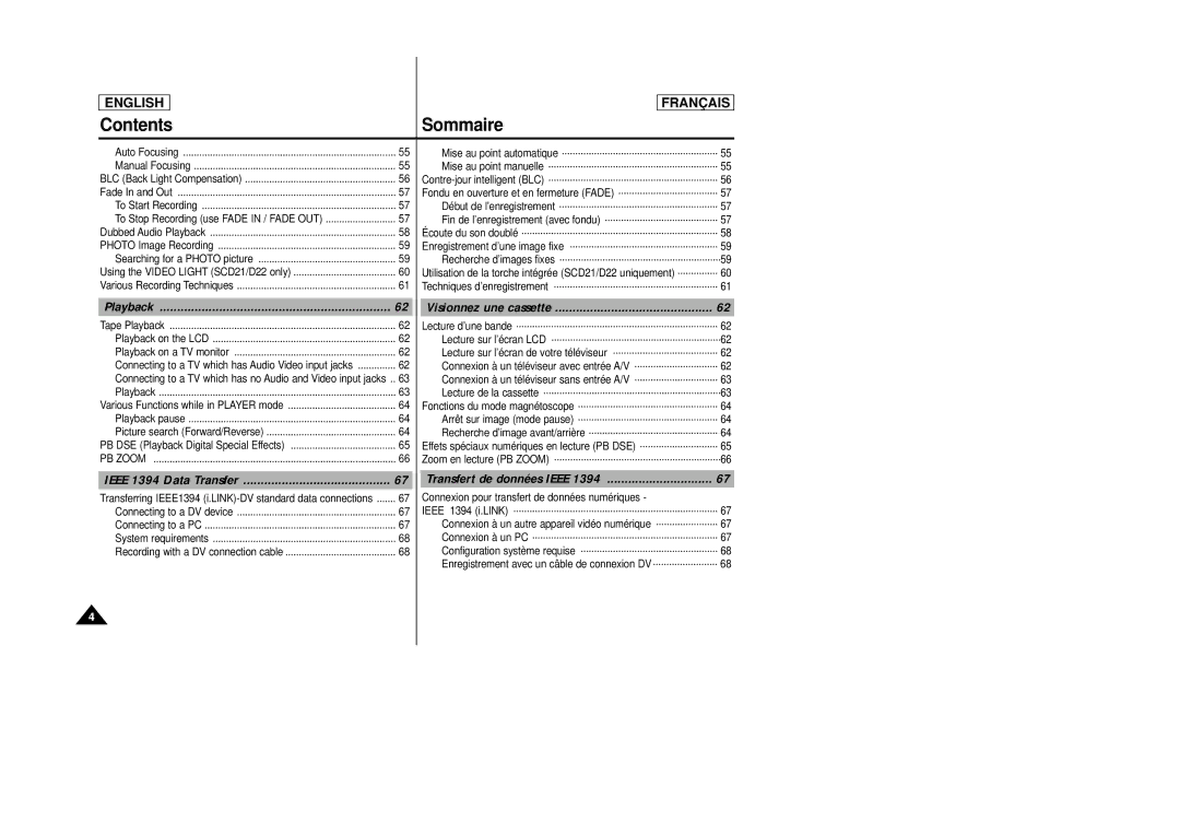 Samsung AD68-00658B manual Playback, Visionnez une cassette, Ieee 1394 Data Transfer 