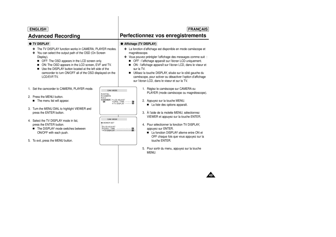 Samsung AD68-00658B manual Affichage TV Display 