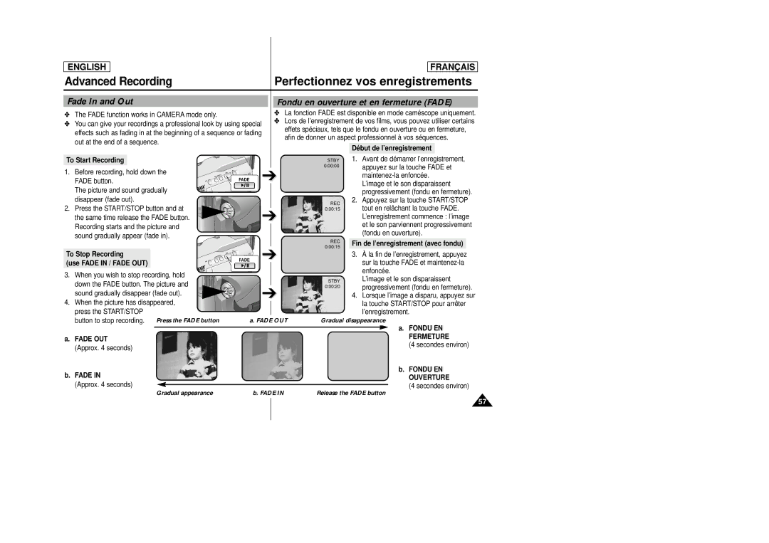 Samsung AD68-00658B manual Fade In and Out, Fondu en ouverture et en fermeture Fade 