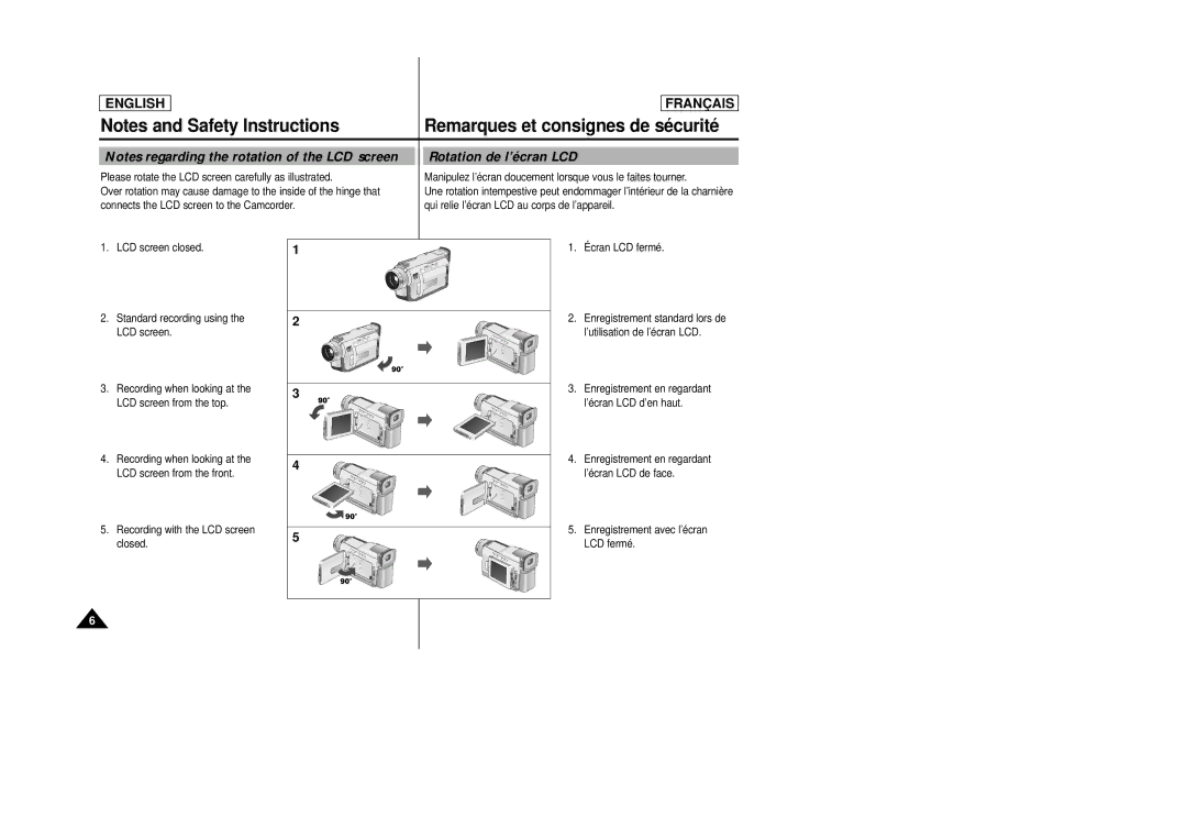 Samsung AD68-00658B manual Rotation de l’écran LCD, Recording with the LCD screen closed Cran LCD fermé 