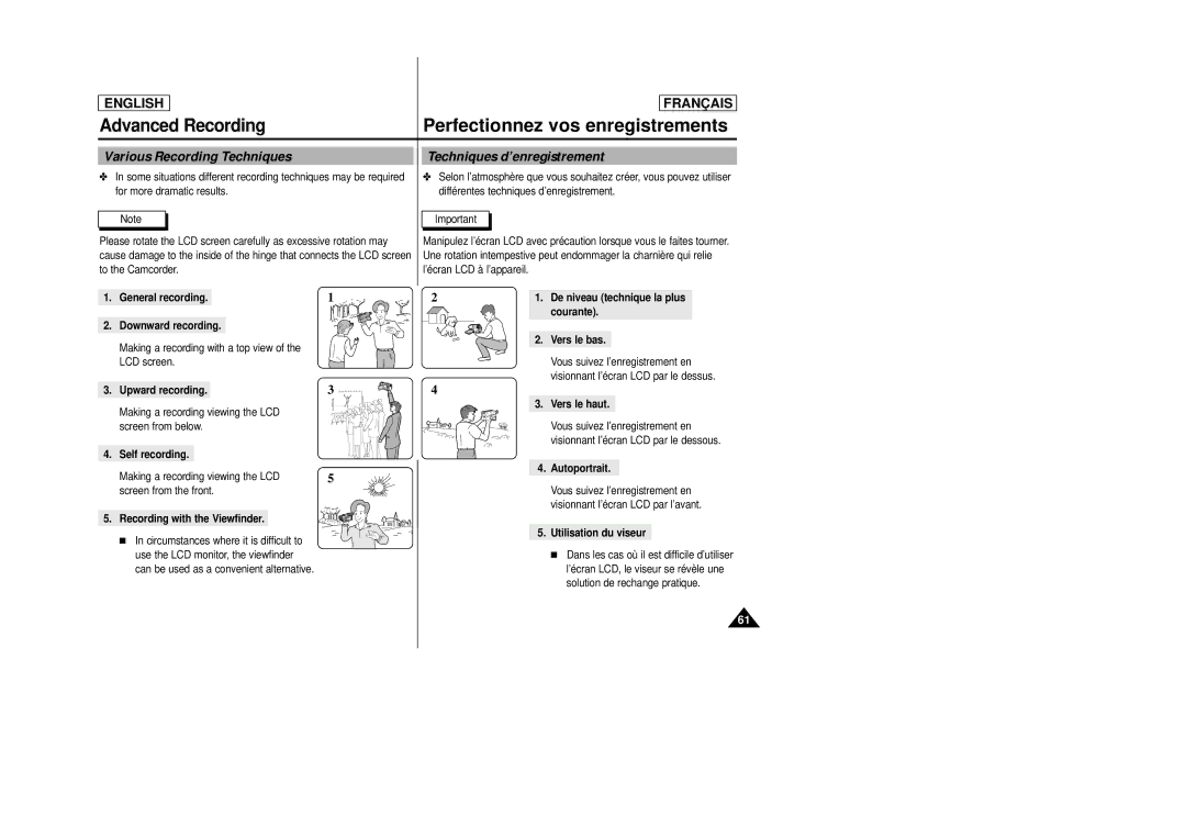 Samsung AD68-00658B manual Various Recording Techniques Techniques d’enregistrement 