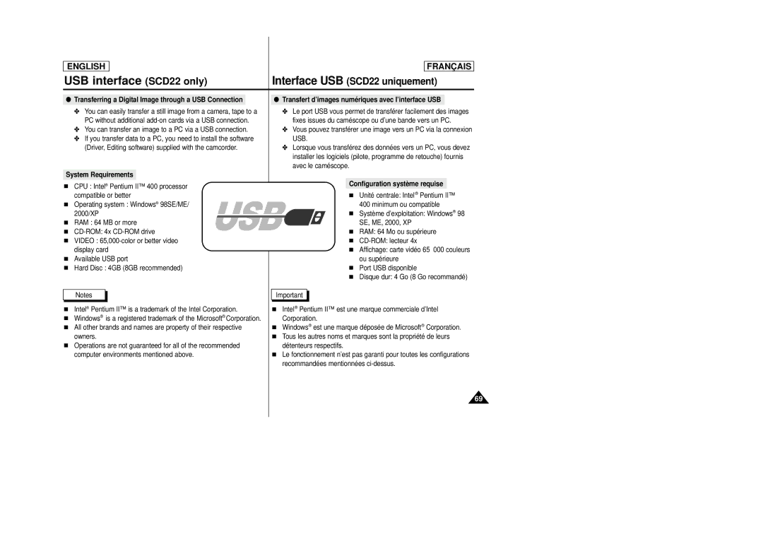 Samsung AD68-00658B manual USB interface SCD22 only, You can transfer an image to a PC via a USB connection 