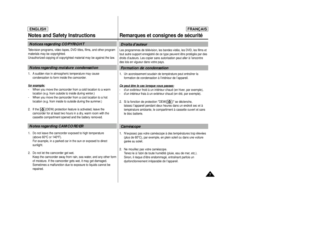 Samsung AD68-00658B manual Droits d’auteur, Formation de condensation 