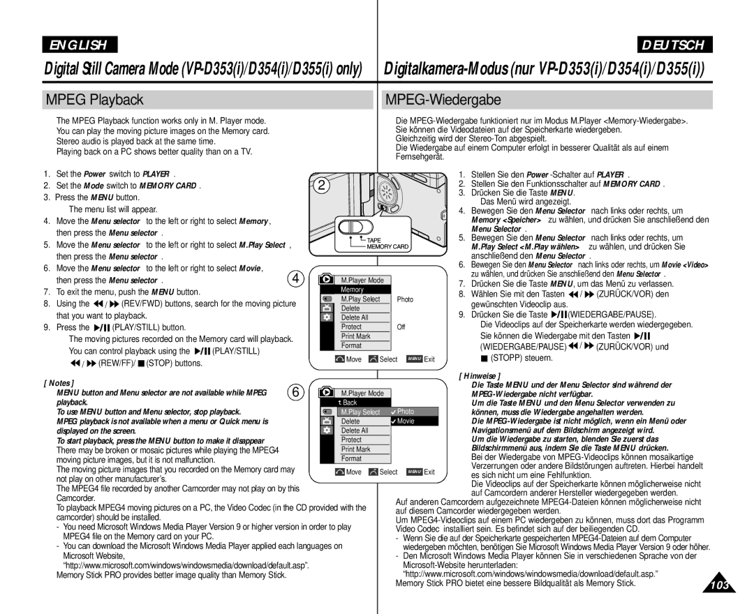 Samsung AD68-00839H manual Mpeg Playback MPEG-Wiedergabe 