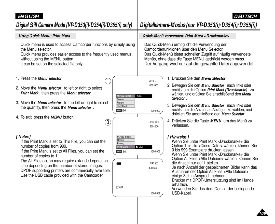 Samsung AD68-00839H manual Press the Menu selector, Use the USB cable provided with the Camcorder 