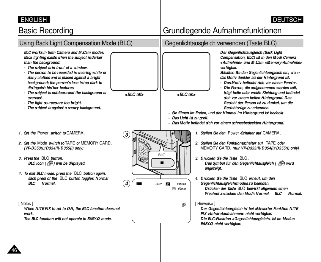 Samsung AD68-00839H manual BLC off BLC on 