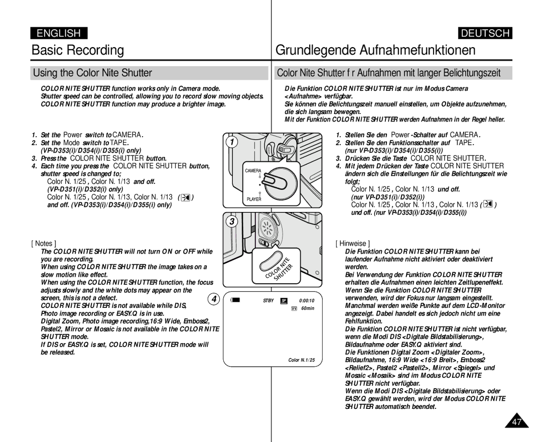 Samsung AD68-00839H manual Using the Color Nite Shutter, Press the Color Nite Shutter button 