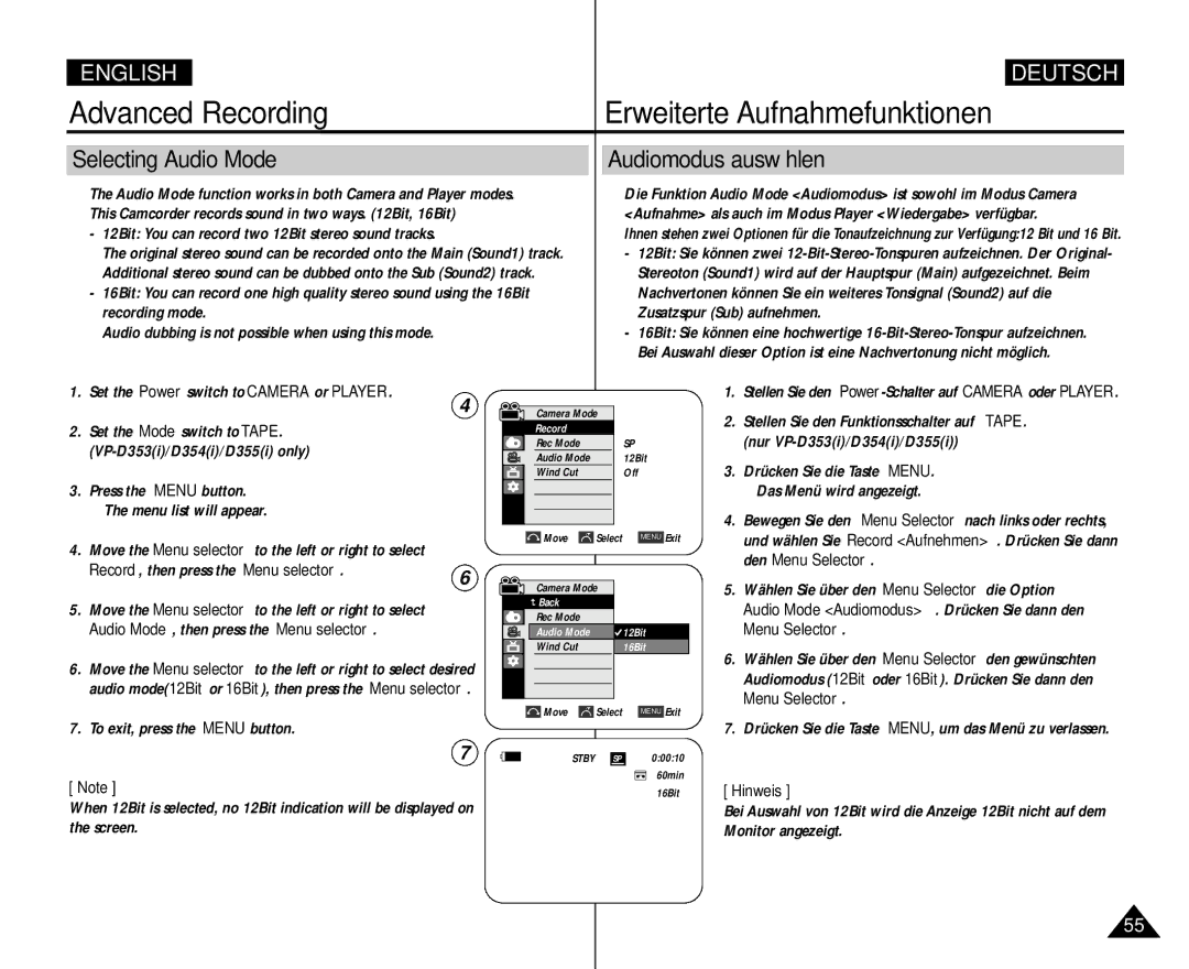 Samsung AD68-00839H manual Selecting Audio Mode, Audiomodus auswählen, Press the Menu button Menu list will appear 