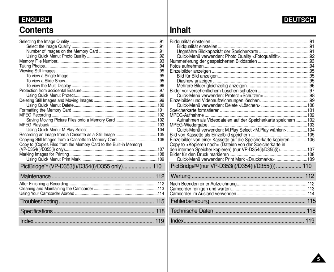 Samsung AD68-00839H manual Contents Inhalt 