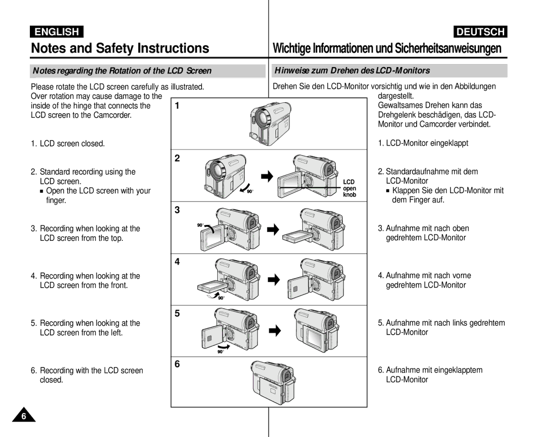 Samsung AD68-00839H manual Hinweise zum Drehen des LCD-Monitors, Wichtige Informationen und Sicherheitsanweisungen 