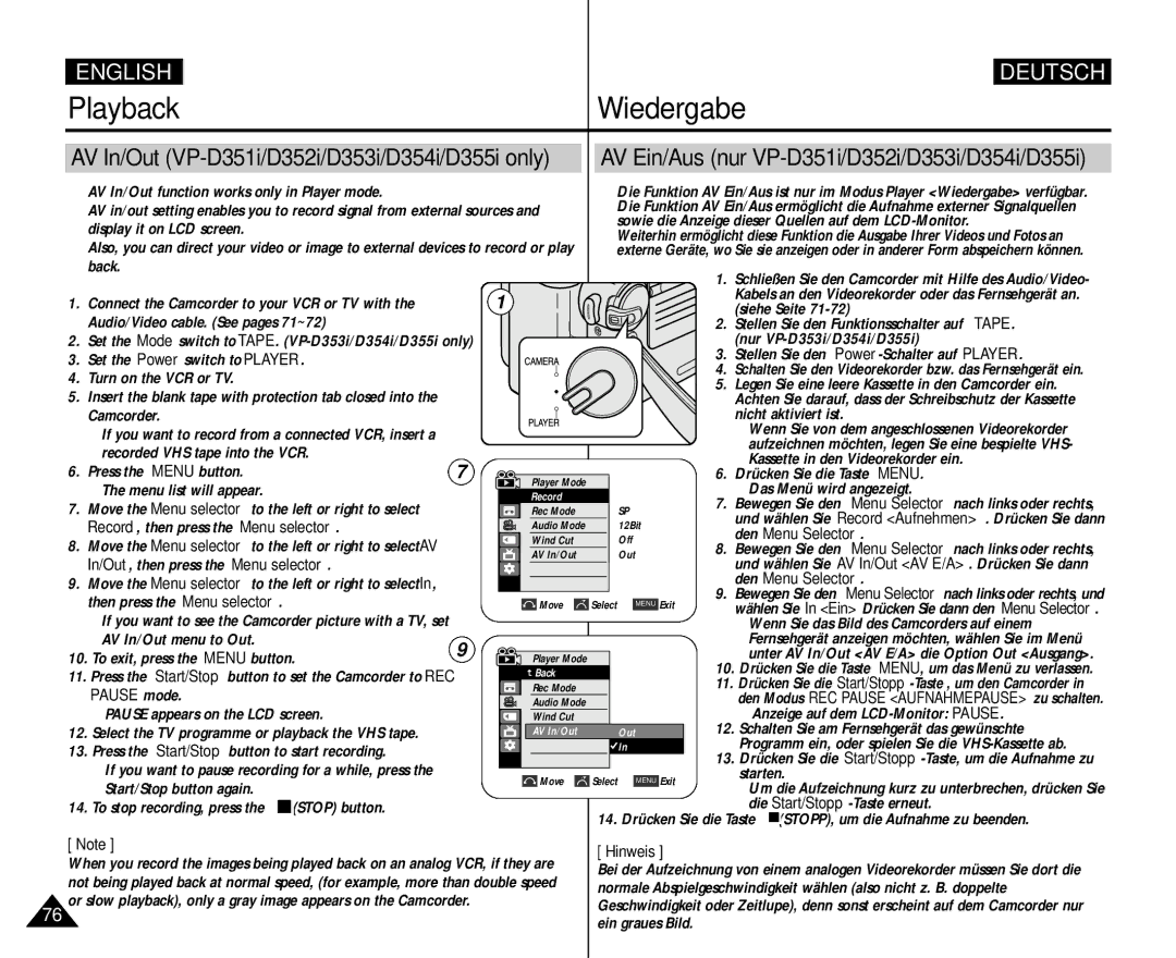 Samsung AD68-00839H manual In/Out, then press the Menu selector, Pause mode 