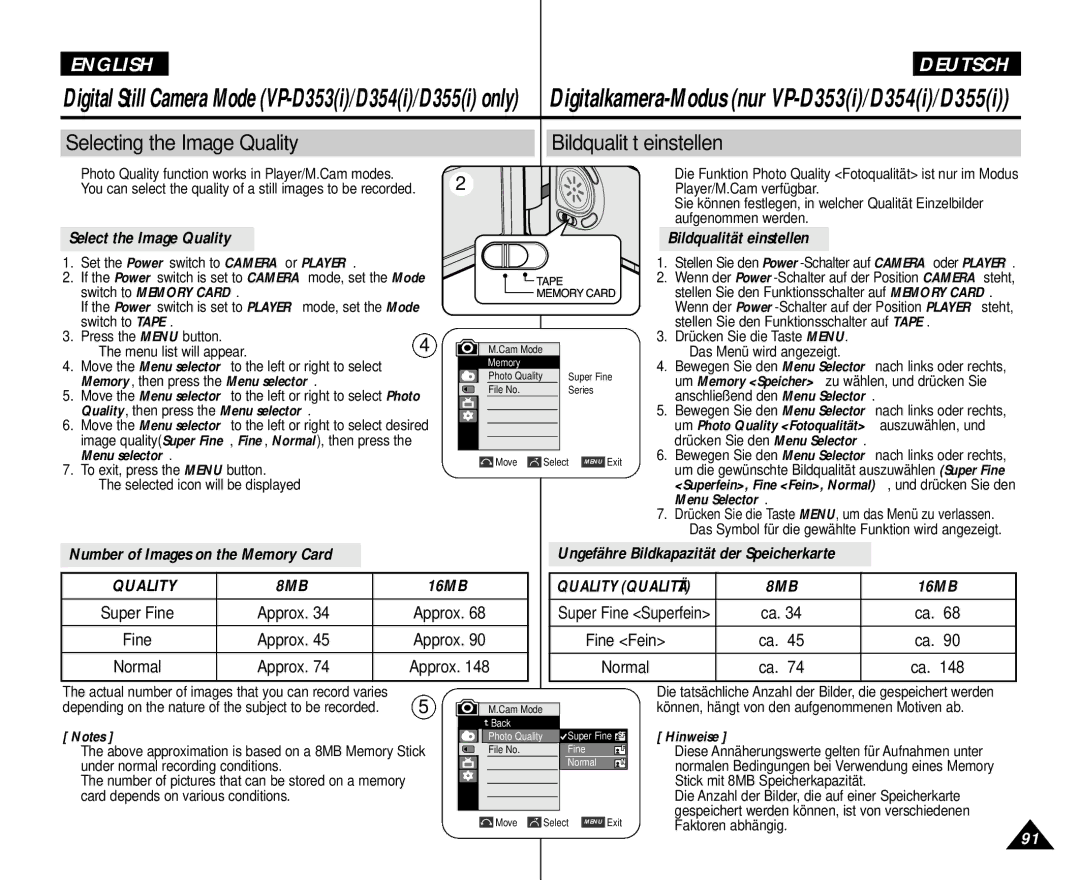 Samsung AD68-00839H manual Selecting the Image Quality Bildqualität einstellen 