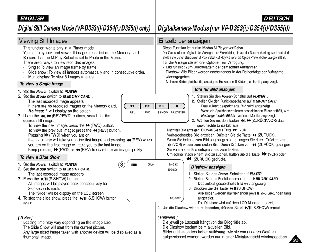 Samsung AD68-00839H manual Viewing Still Images, Einzelbilder anzeigen 