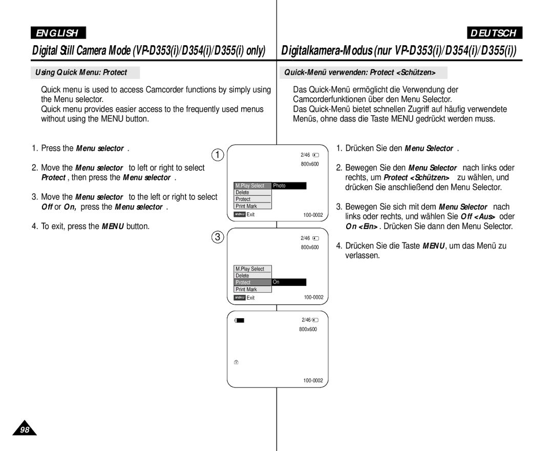 Samsung AD68-00839H manual Protect , then press the Menu selector, Off or On, press the Menu selector 