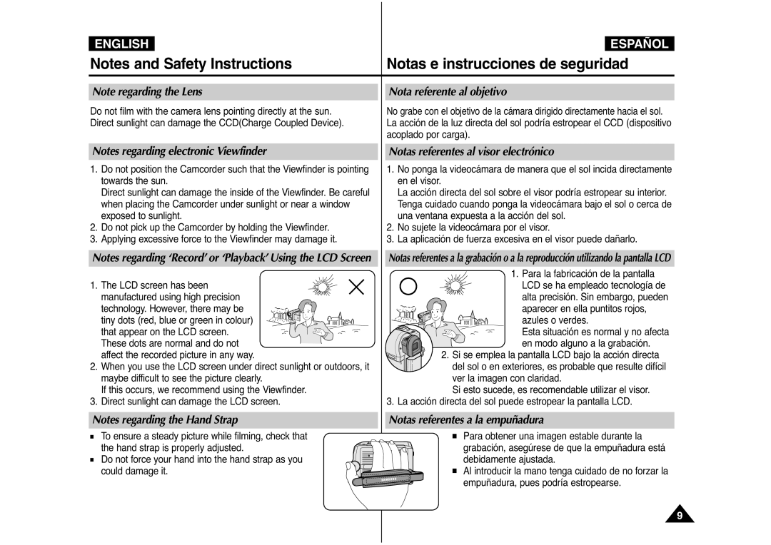 Samsung AD68-00839J Nota referente al objetivo, Notas referentes al visor electrónico, Notas referentes a la empuñadura 