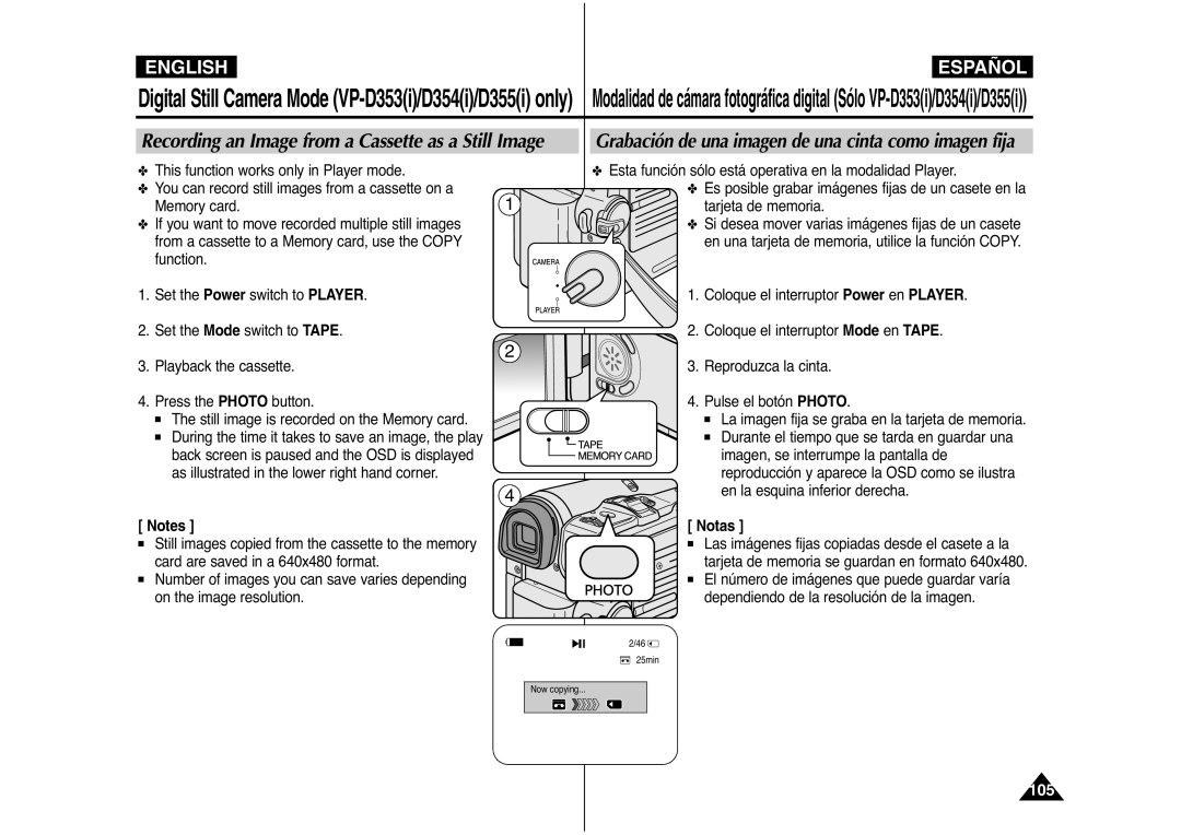 Samsung AD68-00839J manual Recording an Image from a Cassette as a Still Image 