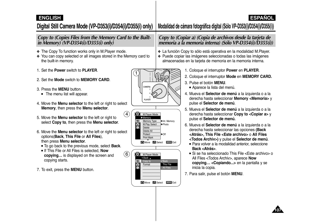 Samsung AD68-00839J manual Memory , then press the Menu selector, Atrás, This File Este archivo o All Files, Back Atrás 