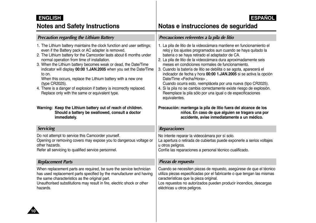 Samsung AD68-00839J manual Servicing Reparaciones, Replacement Parts Piezas de repuesto 