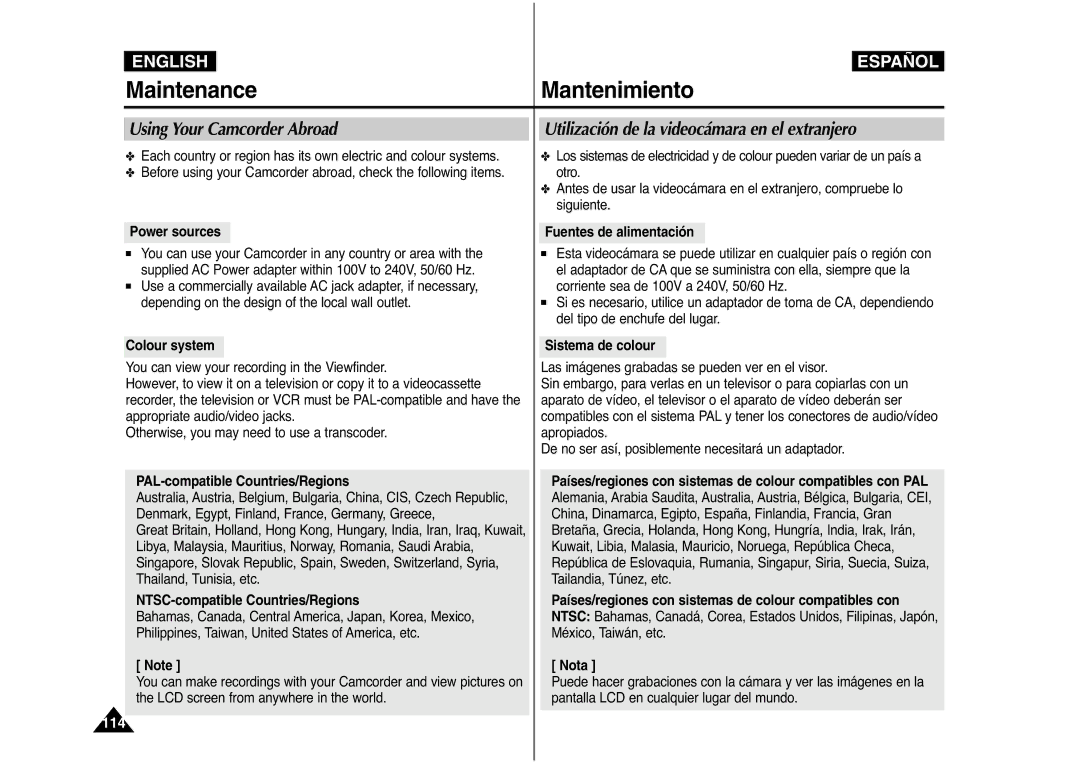 Samsung AD68-00839J manual Power sources, Colour system Fuentes de alimentación, Sistema de colour 