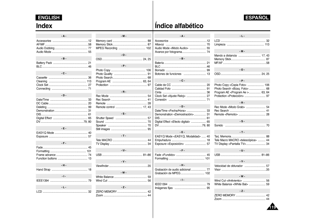 Samsung AD68-00839J manual Index Índice alfabético 