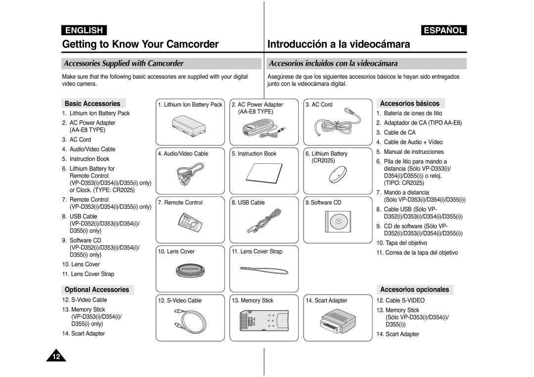 Samsung AD68-00839J manual Basic Accessories, Accesorios básicos, Optional Accessories, Accesorios opcionales 