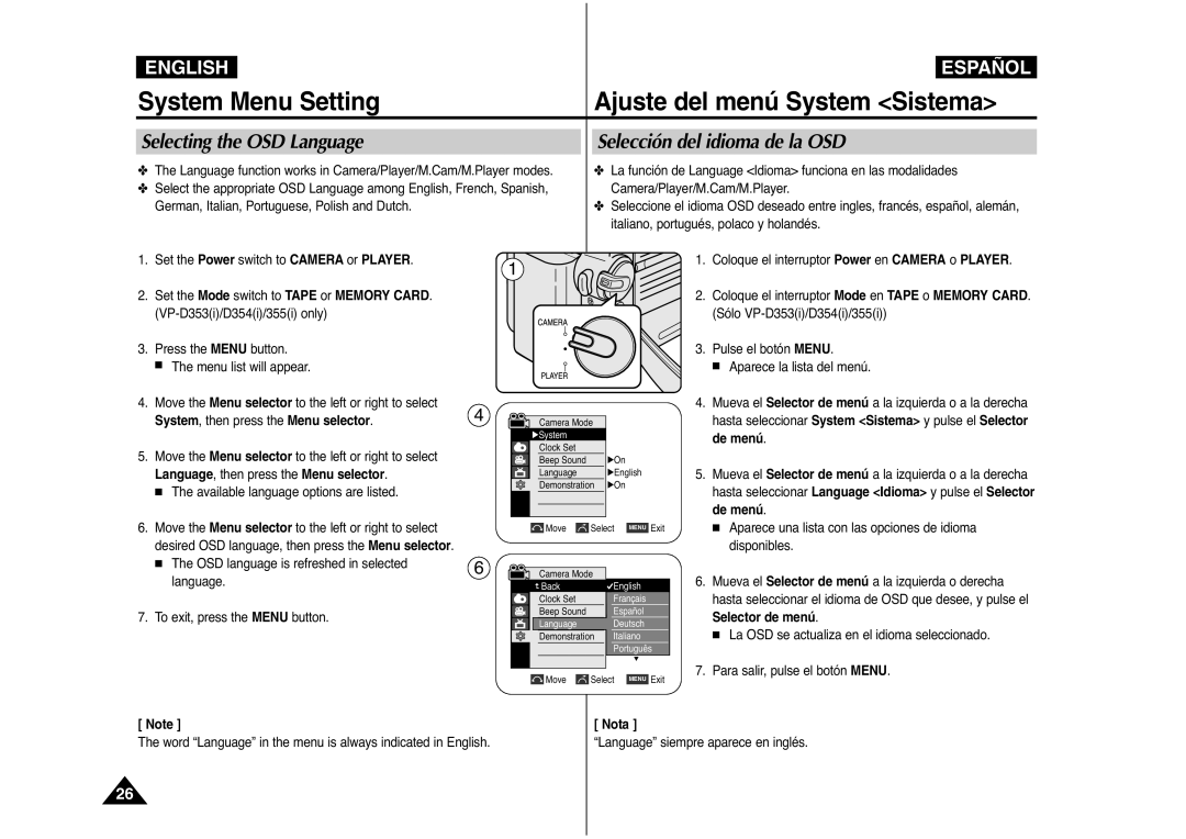 Samsung AD68-00839J manual Selecting the OSD Language Selección del idioma de la OSD 