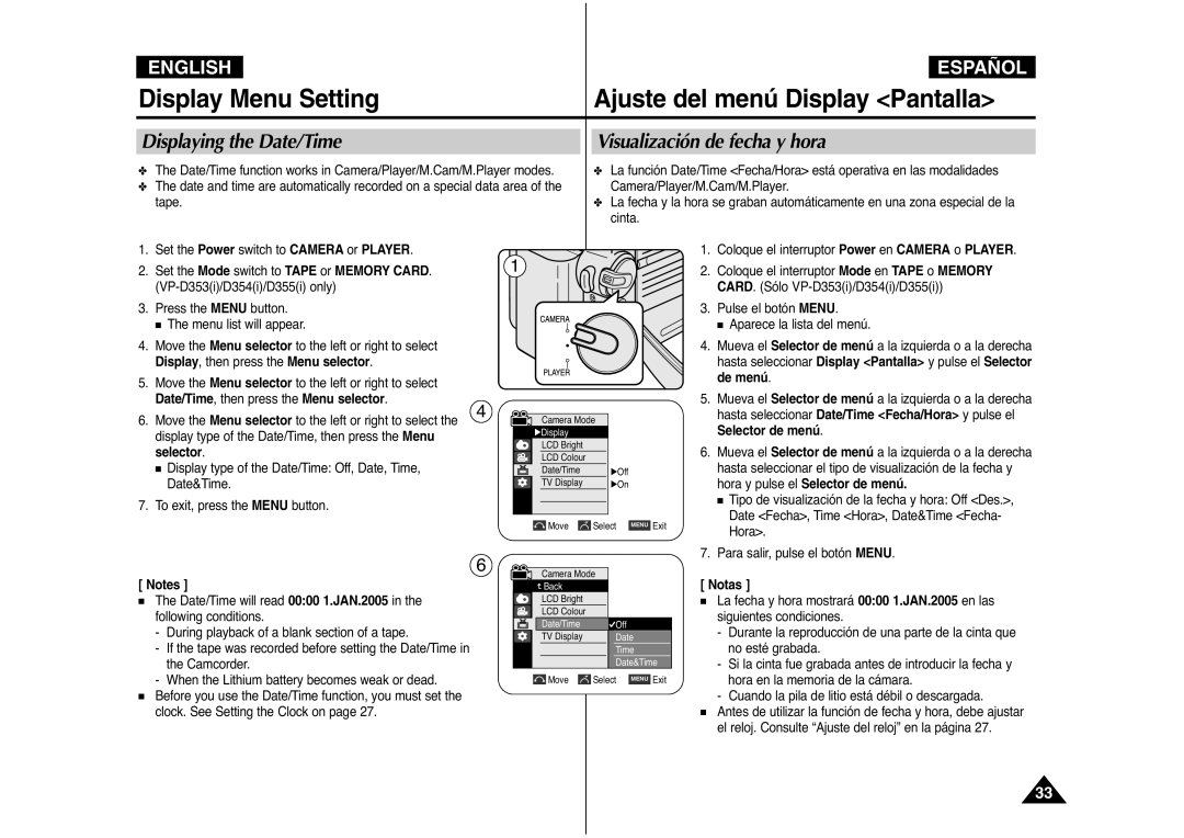 Samsung AD68-00839J manual Displaying the Date/Time Visualización de fecha y hora, Selector 