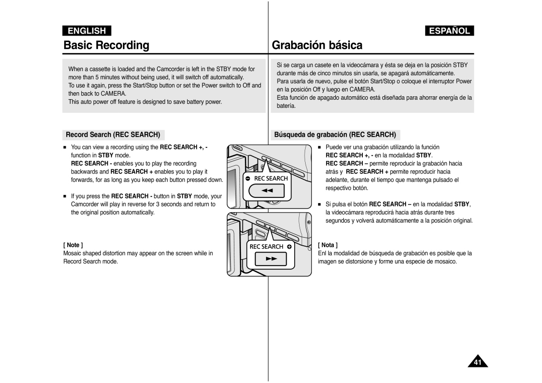 Samsung AD68-00839J manual Record Search REC Search, Búsqueda de grabación REC Search 