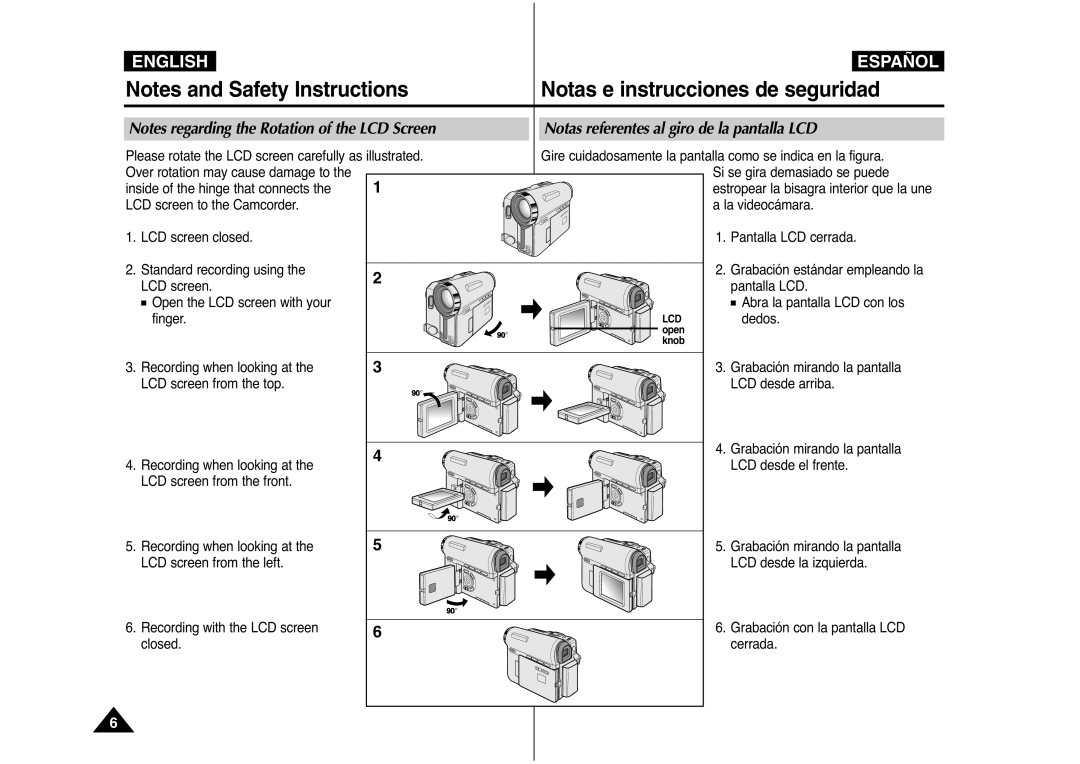 Samsung AD68-00839J manual Notas e instrucciones de seguridad, Notas referentes al giro de la pantalla LCD 