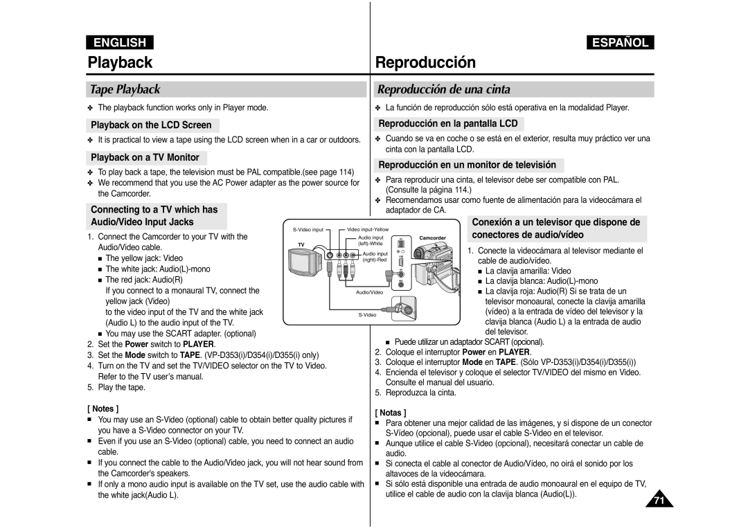 Samsung AD68-00839J manual Tape Playback Reproducción de una cinta 