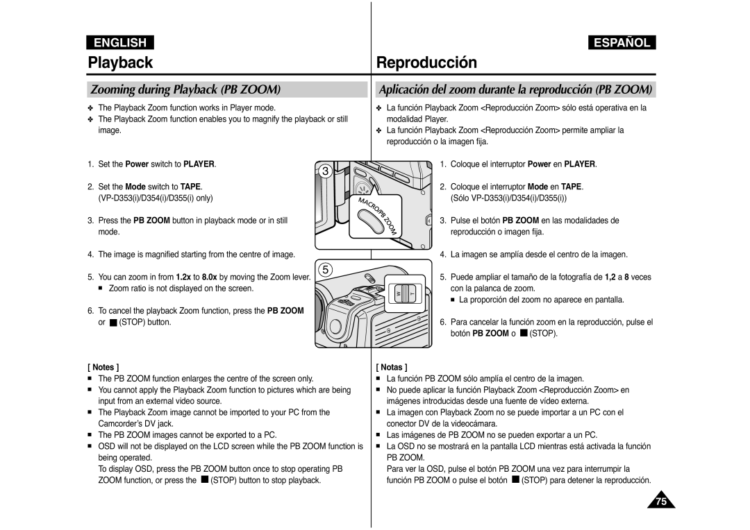 Samsung AD68-00839J manual Zooming during Playback PB Zoom, Press the PB Zoom button in playback mode or in still mode 