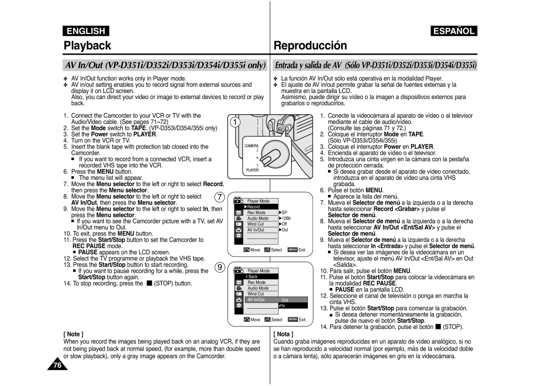 Samsung AD68-00839J manual AV In/Out, then press the Menu selector, Stop button 