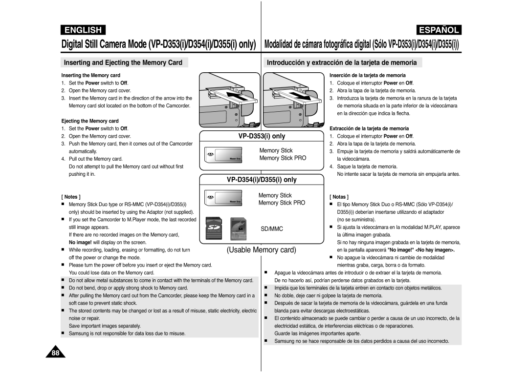 Samsung AD68-00839J manual Memory Stick PRO, Inserting the Memory card 