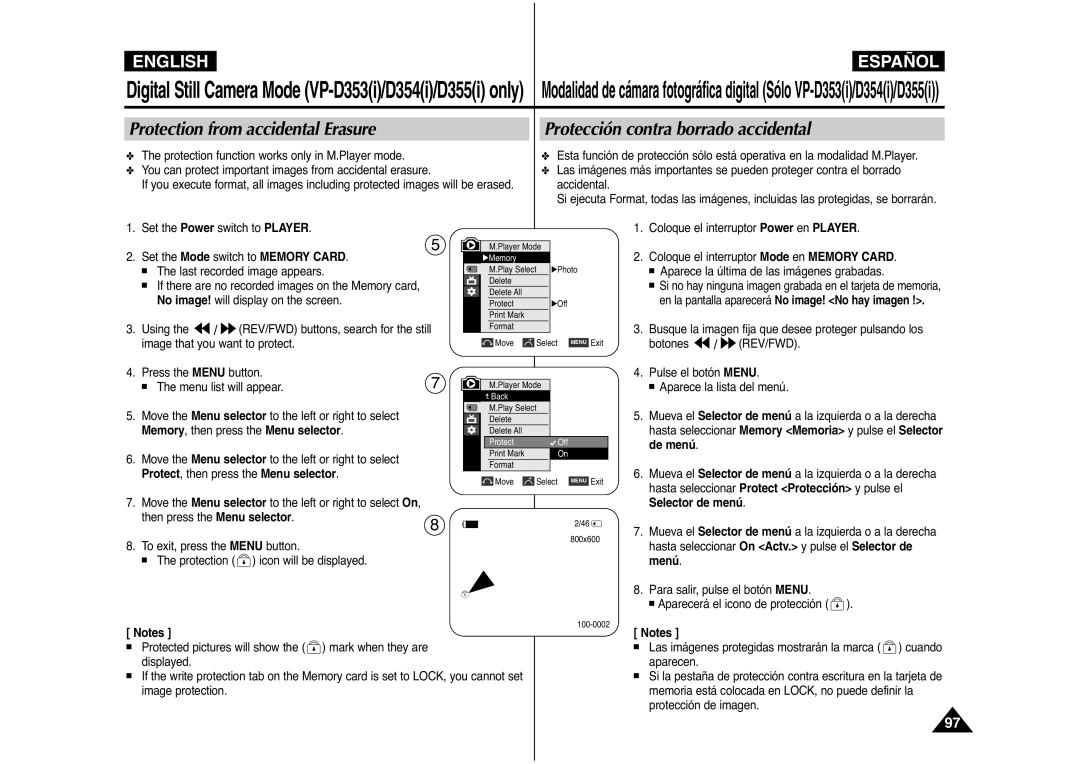 Samsung AD68-00839J manual Protection from accidental Erasure, Protección contra borrado accidental, Menú 