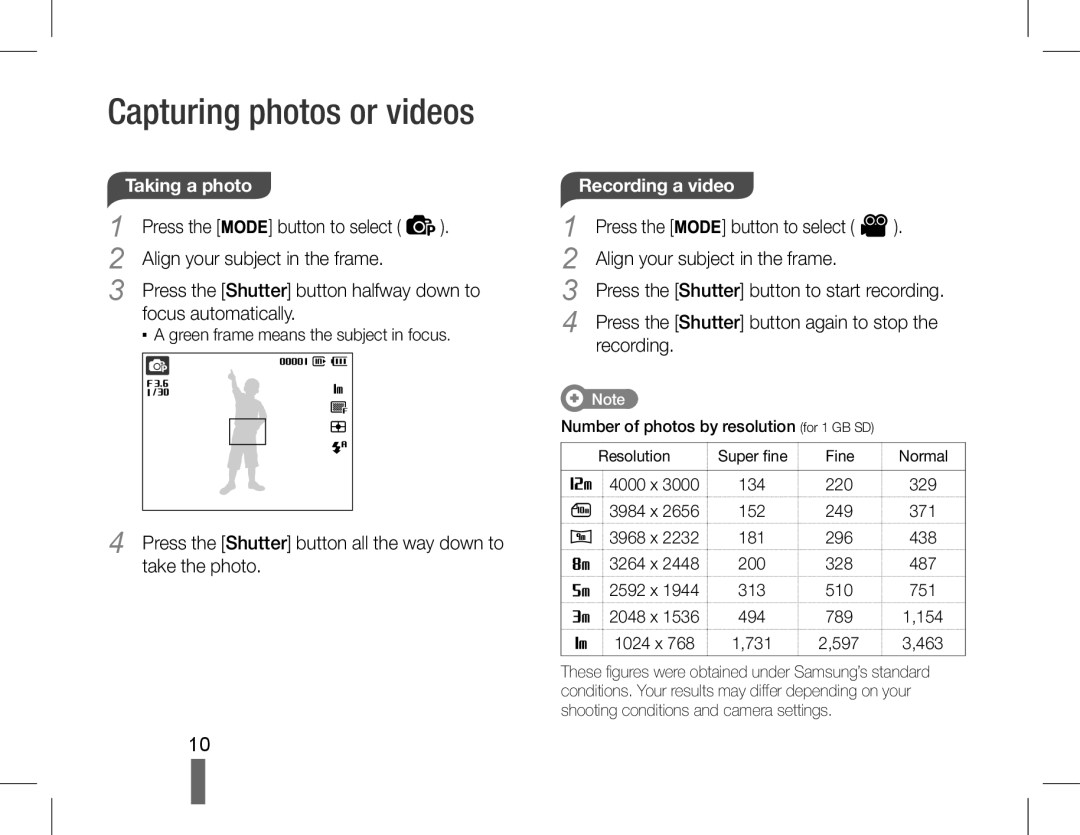 Samsung AD68-04852A Capturing photos or videos, Align your subject in the frame, Focus automatically, Recording 