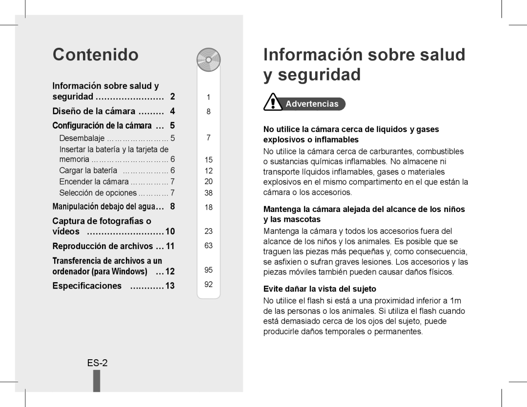 Samsung AD68-04852A Contenido, Información sobre salud y seguridad, Reproducción de archivos……, Especificaciones… ………… 