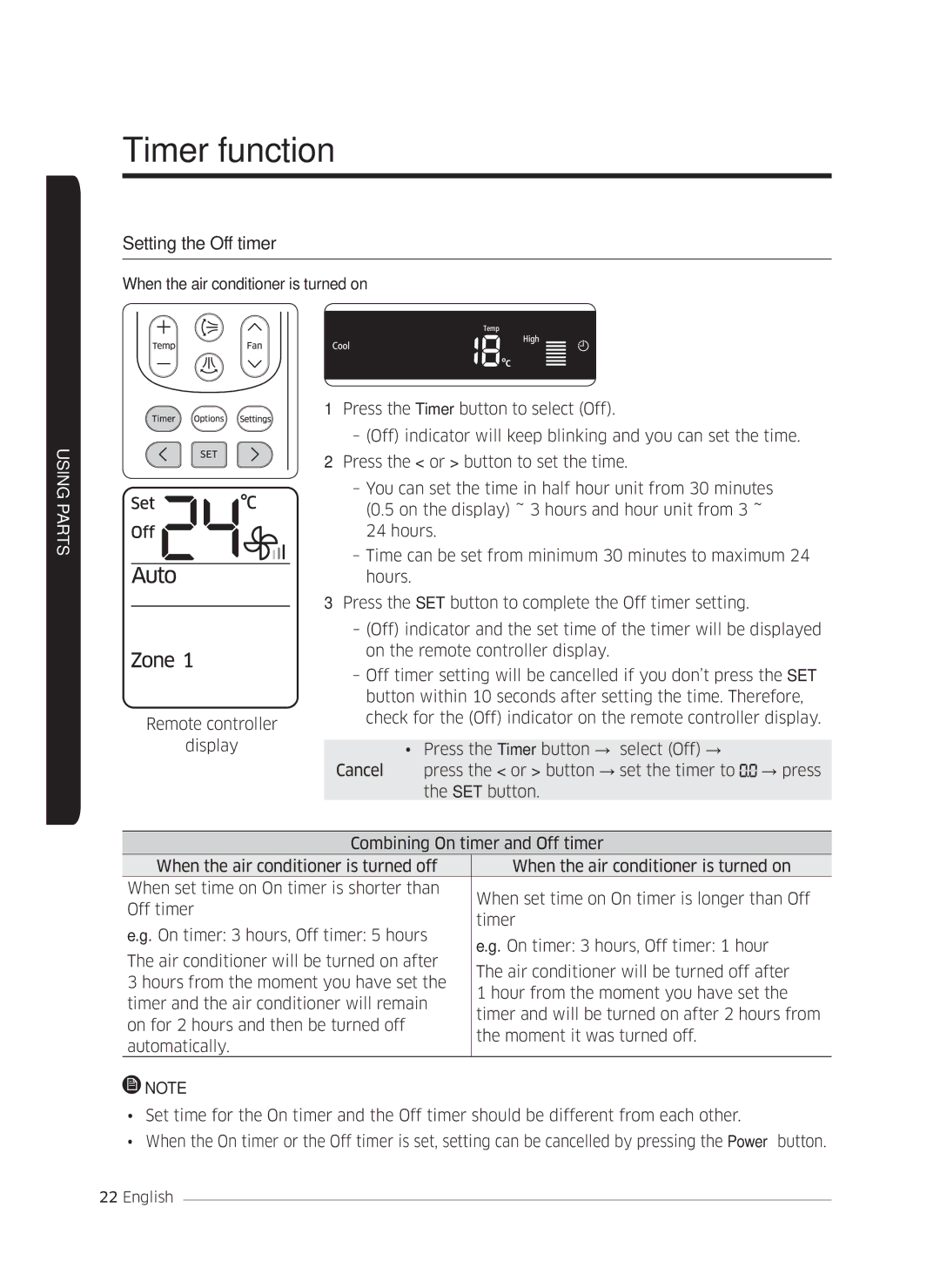 Samsung AF0AKV3SAEENSG manual Setting the Off timer 