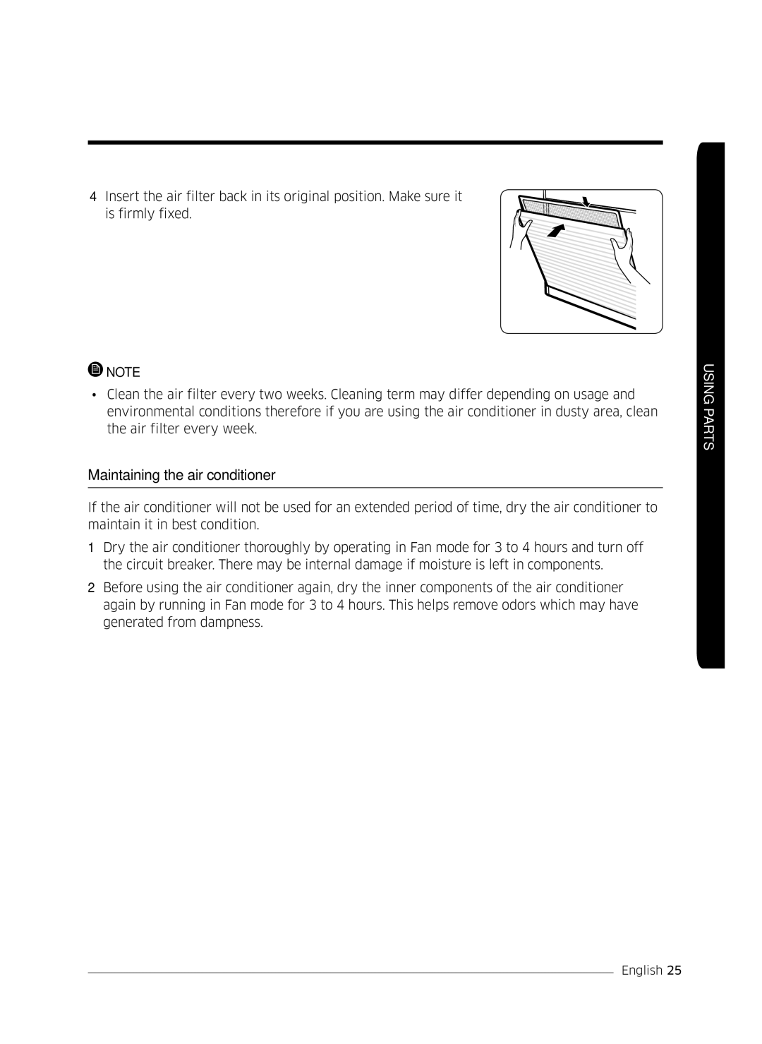 Samsung AF0AKV3SAEENSG manual Maintaining the air conditioner 