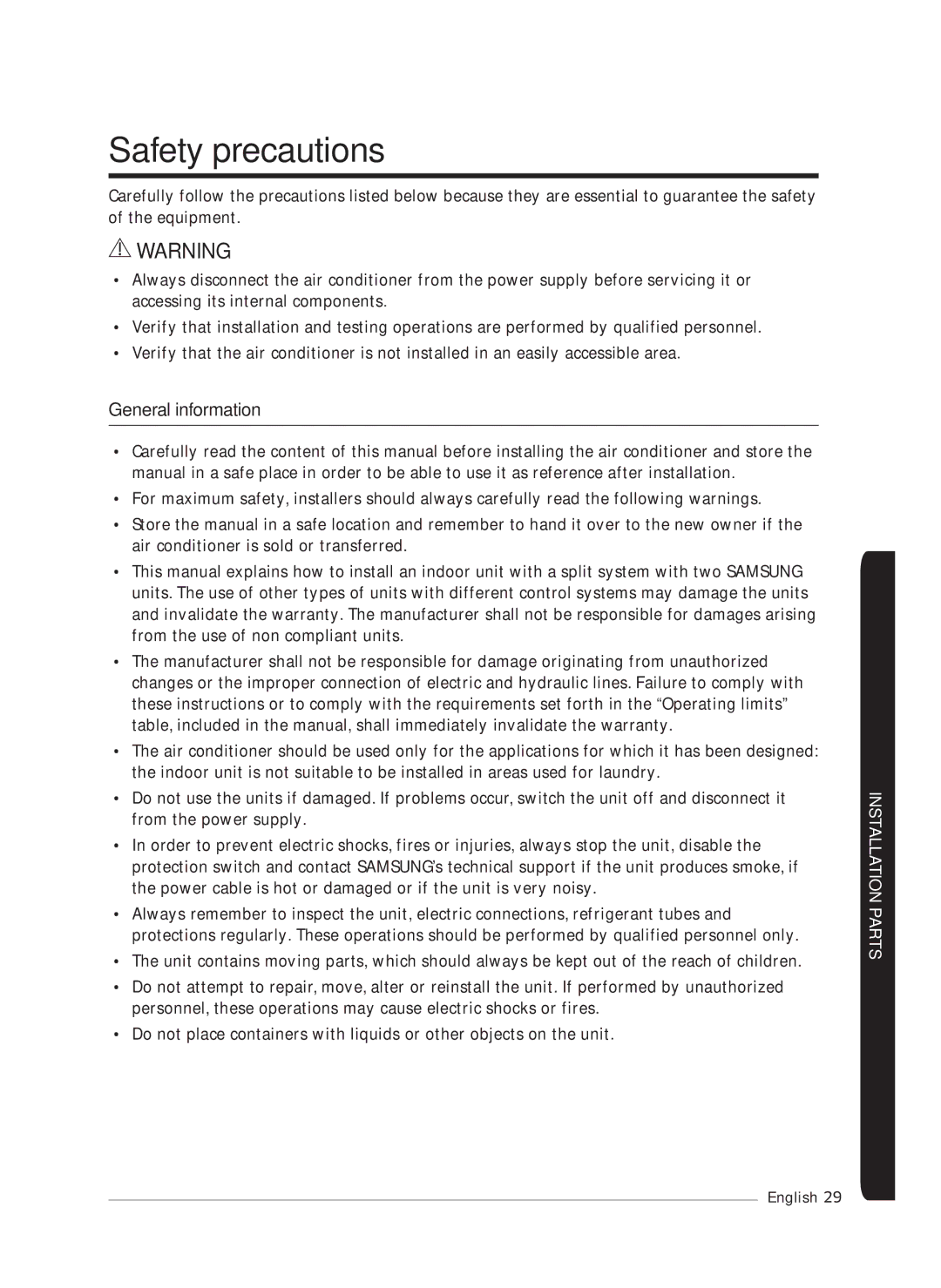 Samsung AF0AKV3SAEENSG manual Safety precautions, General information 