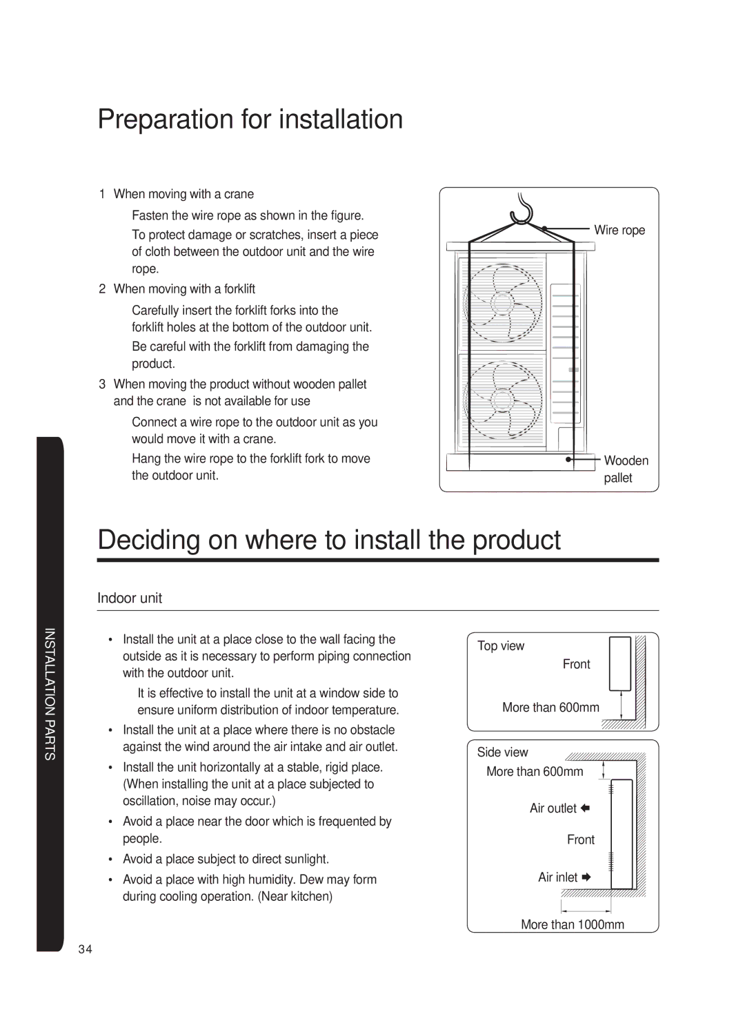 Samsung AF0AKV3SAEENSG manual Deciding on where to install the product, Indoor unit 