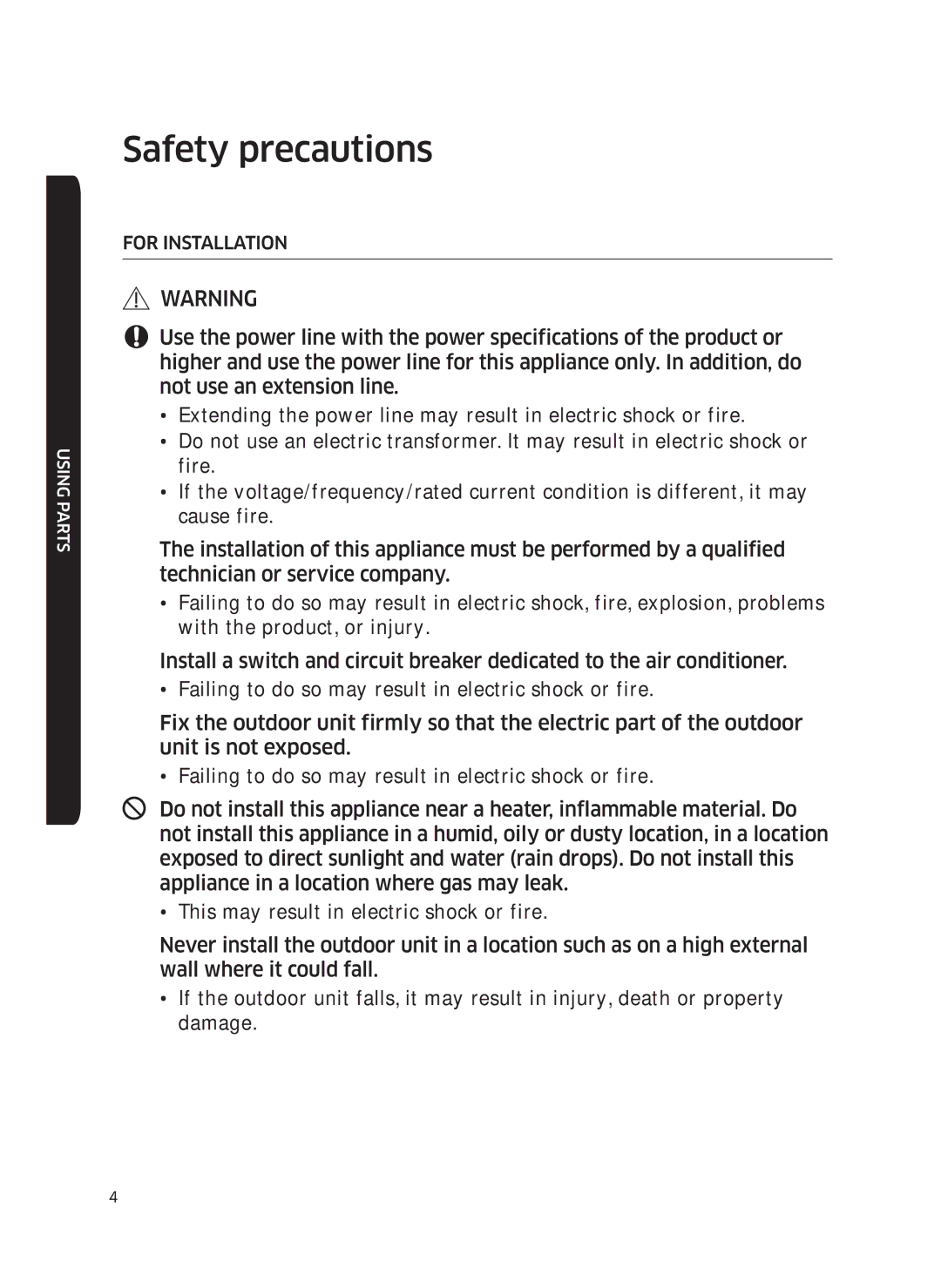 Samsung AF0AKV3SAEENSG manual For Installation 