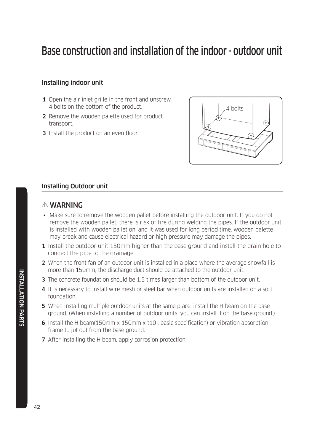 Samsung AF0AKV3SAEENSG manual Installing indoor unit, Installing Outdoor unit 