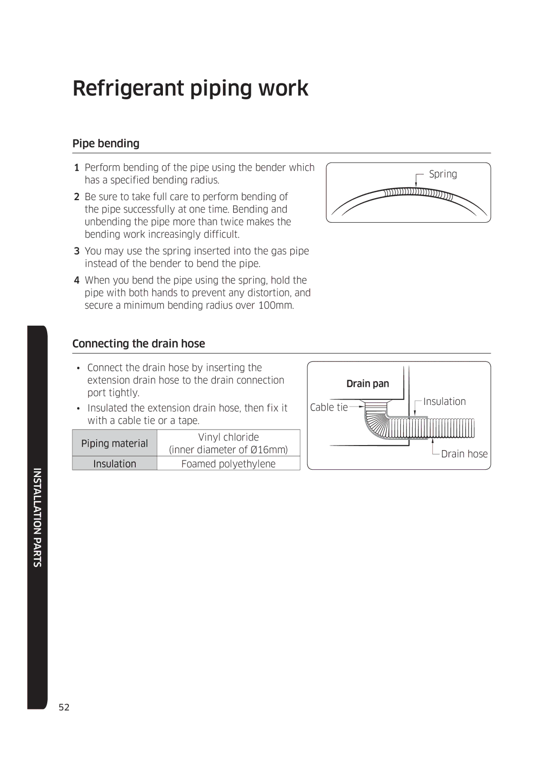 Samsung AF0AKV3SAEENSG manual Pipe bending, Connecting the drain hose 