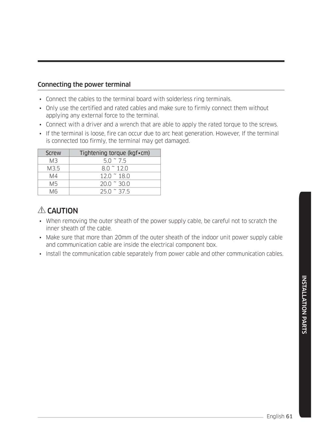 Samsung AF0AKV3SAEENSG manual Connecting the power terminal 