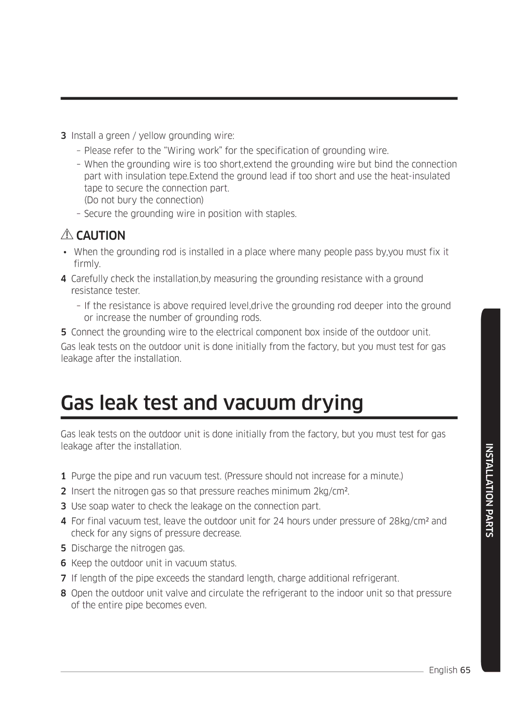 Samsung AF0AKV3SAEENSG manual Gas leak test and vacuum drying 